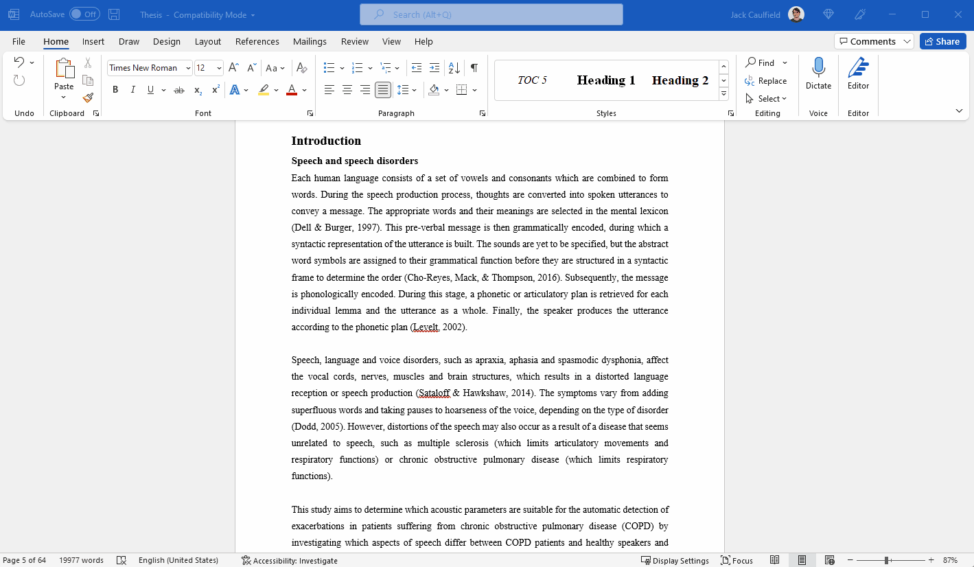 writing a thesis in word